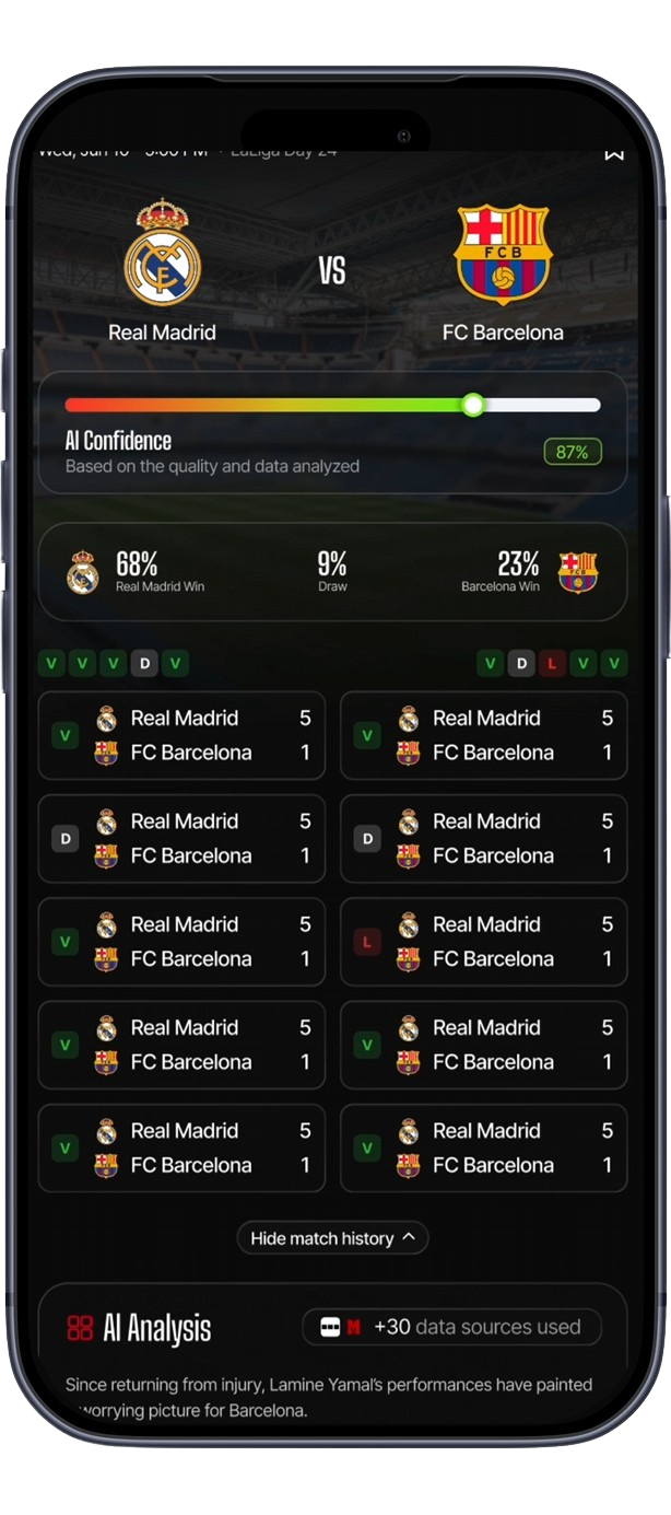App screenshot — match analysis